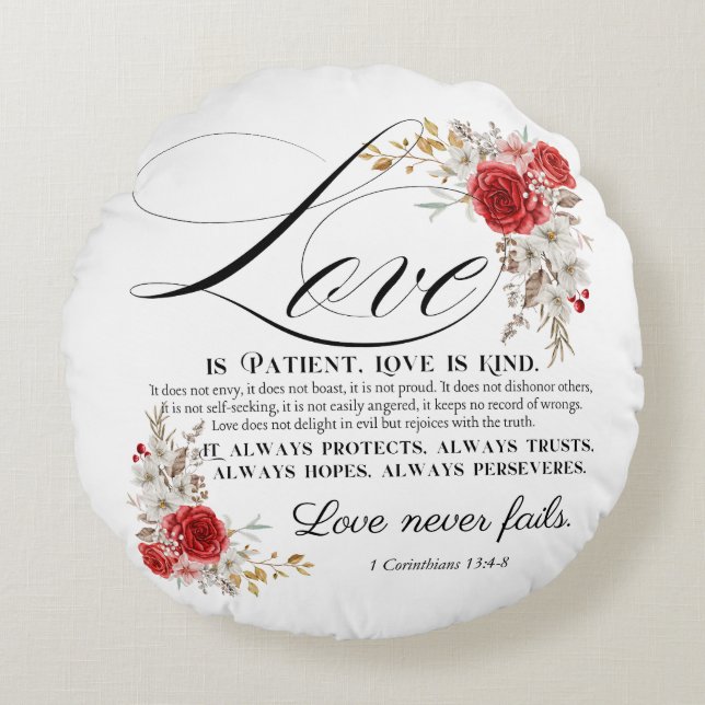 1 Korinther 13:4-8 Liebe ist Patientenbibel Blüte Rundes Kissen (Vorderseite)