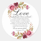 1 Korinther 13:4-8 Liebe ist Patientenblütenbibel Runder Aufkleber (Vorderseite)