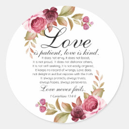 1 Korinther 13:4-8 Liebe ist Patientenblütenbibel Runder Aufkleber
