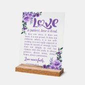 1 Korinther 13:4-8 Liebe Patienten Lila Acrylschild (Winkel)