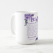 1 Korinther 13:4-8 Liebe Patienten Lila Kaffeetasse (Vorderseite Links)