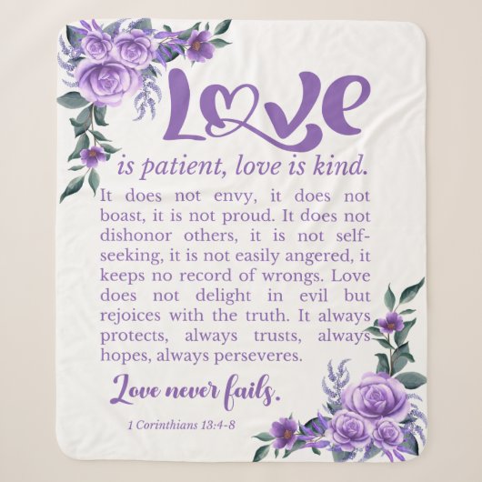 1 Korinther 13:4-8 Liebe Patienten Lila Sherpadecke (Vorderseite)