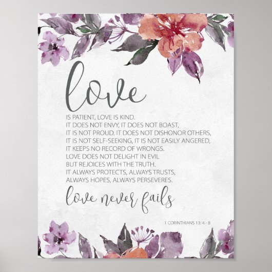 1 Korinther 13:4-8 Liebe Versage nie Blumen Poster (Vorne)