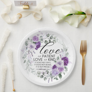 1. Korinther 13:4 Liebe ist geduldig Violett flora Pappteller