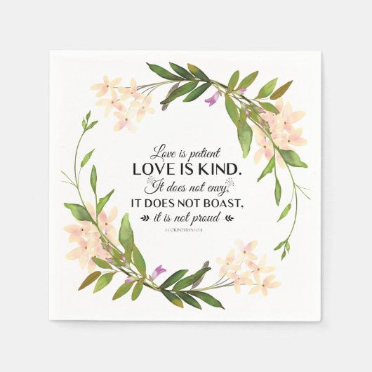 1 Korinther 13:4 Liebe ist Patient Pink Floral Serviette (Vorderseite)