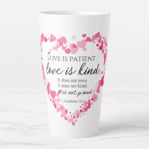 1 Korinther 13:4 Liebe ist Patient rosa Herzen Milchtasse
