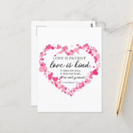 1 Korinther 13:4 Liebe ist Patient rosa Herzen Postkarte