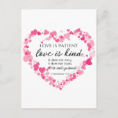 1 Korinther 13:4 Liebe ist Patient rosa Herzen Postkarte (Vorderseite)