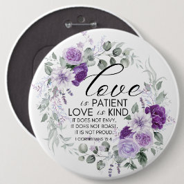 1 Korinther 13:4 Liebe ist Patient Violet Floral Button