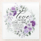 1 Korinther 13:4 Liebe ist Patient Violet Floral Glasuntersetzer (Vorderseite)
