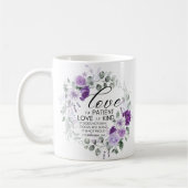1 Korinther 13:4 Liebe ist Patient Violet Floral Kaffeetasse (Links)