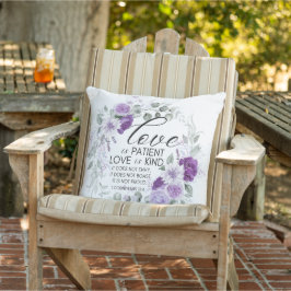 1 Korinther 13:4 Liebe ist Patient Violet Floral Kissen