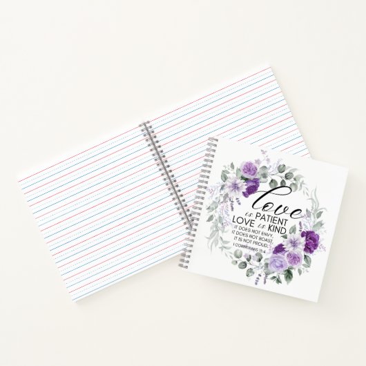 1 Korinther 13:4 Liebe ist Patient Violet Floral Notizblock (Innenseite)