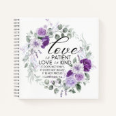 1 Korinther 13:4 Liebe ist Patient Violet Floral Notizblock (Vorderseite)