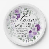 1 Korinther 13:4 Liebe ist Patient Violet Floral Pappteller (Vorderseite)