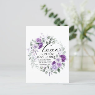 1 Korinther 13:4 Liebe ist Patient Violet Floral Postkarte