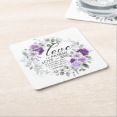 1 Korinther 13:4 Liebe ist Patient Violet Floral Rechteckiger Pappuntersetzer (angewinkelt)