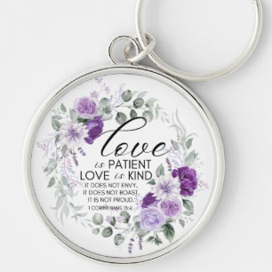 1 Korinther 13:4 Liebe ist Patient Violet Floral Schlüsselanhänger