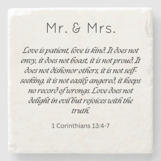 1 Korinther 13 Herr Mrs. Wedding Steinuntersetzer (Vorderseite)