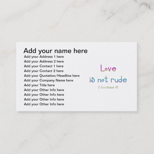 1 Korinther 13 - Liebe ist nicht unhöflich Visitenkarte (Vorderseite)