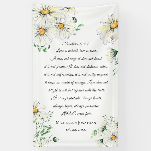 1 Korinther 13 Liebe ist Patient Daisies Wedding Banner (Vertikal)