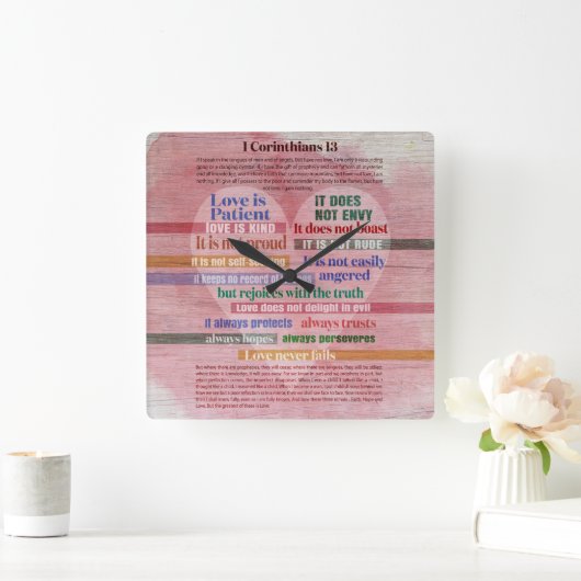 1 Korinther 13 - Liebe Quadratische Wanduhr (Zuhause)