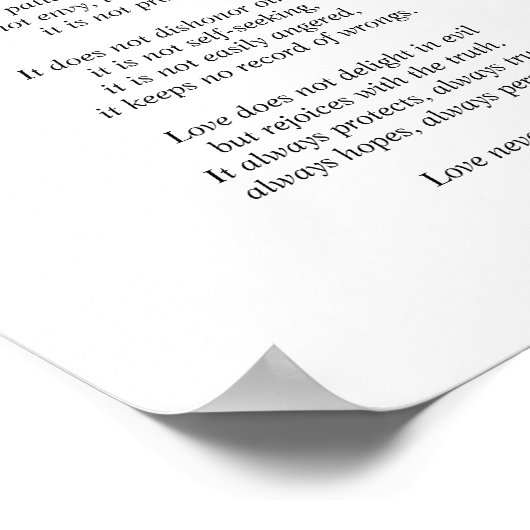 1 Korinther 13 Lieben Bibelverse Schwarz & Weiß Poster (Ecke)