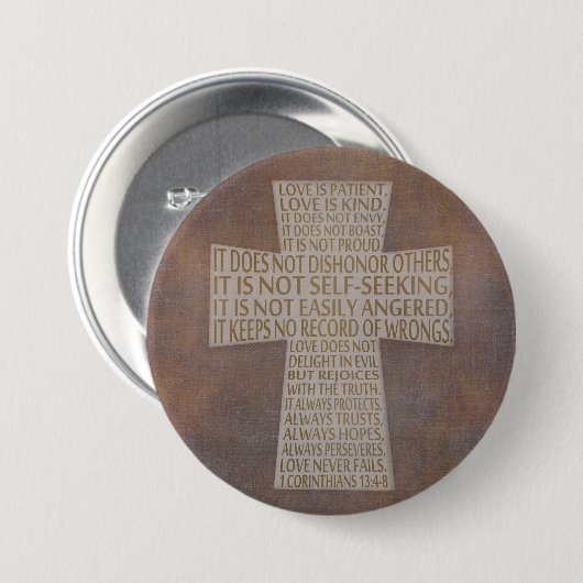 1 Korinther 13 Lieben Kreuzknopf Rustikale Taste Button (Vorne & Hinten)