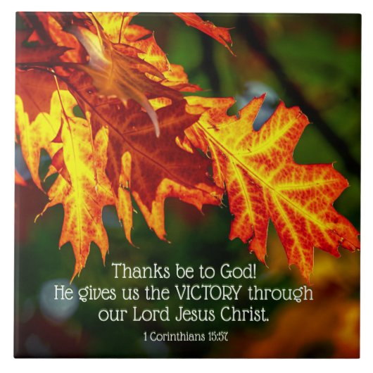 1 Korinther 15:57 Danke an Gott! Fliese (Vorderseite)