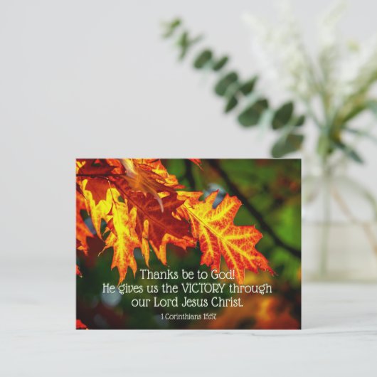 1 Korinther 15:57 Danke an Gott!, Herbst Postkarte (Stehend Vorderseite)
