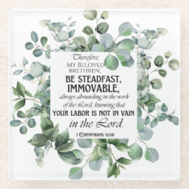 1 Korinther 15:58 Inspirational Verse Eukalyptus Glasuntersetzer