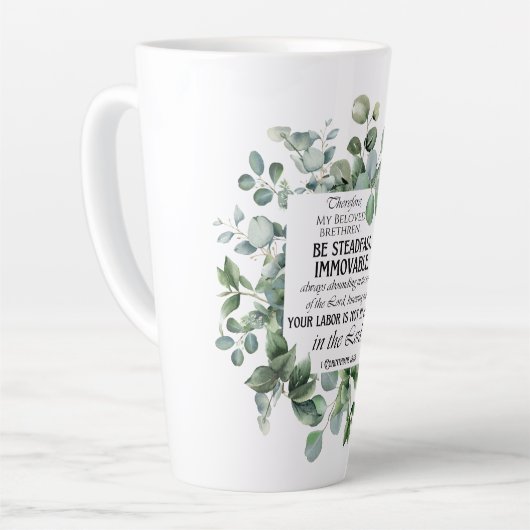 1 Korinther 15:58 Inspirational Verse Eukalyptus Milchtasse (Linke Ecke)