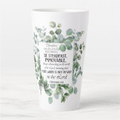1 Korinther 15:58 Inspirational Verse Eukalyptus Milchtasse (Vorderseite)