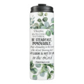 1 Korinther 15:58 Inspirational Verse Eukalyptus Thermosbecher (Vorderseite)