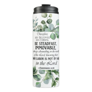 1 Korinther 15:58 Inspirational Verse Eukalyptus Thermosbecher