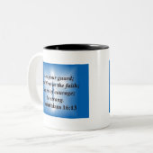 1 Korinther 16:13 Zweifarbige Tasse (Vorderseite Links)