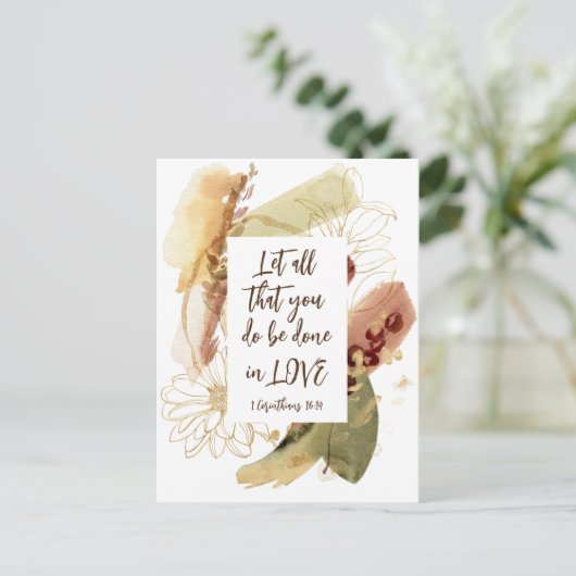 1 Korinther 16:14 Ließ alles, was du in Liebe mach Postkarte (Stehend Vorderseite)