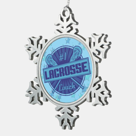 #1 Lacrosse Coach Weihnachtsbaumdekoration Schneeflocken Zinn-Ornament (Rechts)