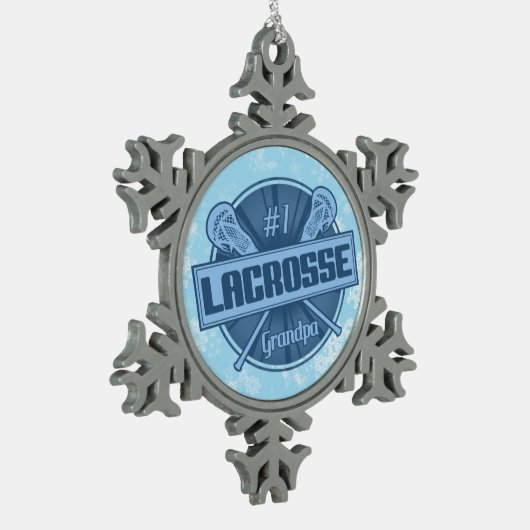 #1 Lacrosse Grandpa Weihnachtsbaum Schneeflocken Zinn-Ornament (Links)