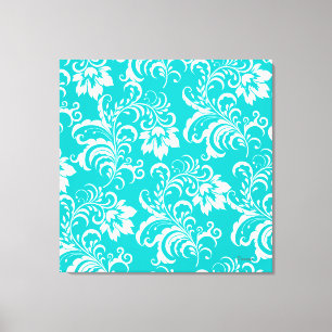 1 Leinwand Türkisblau Weiße Damast Floral