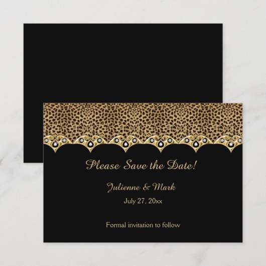 #1 Leopard Print Gold Diamonds Save the Date (Vorne/Hinten)