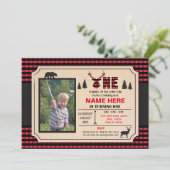 1. Lumberjack Ein Geburtstag Einladung Karo (Stehend Vorderseite)