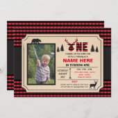 1. Lumberjack Ein Geburtstag Einladung Karo (Vorne/Hinten)