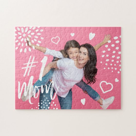 #1 Mama Full Foto, Hearts & Dot Pattern Puzzle (Horizontal)