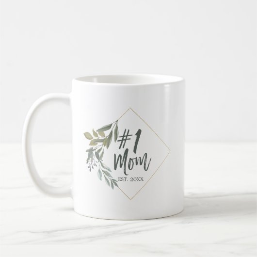 1 Mama Typografie Watercolor Foliage Mother Day Kaffeetasse (Links)