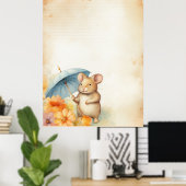 1 Maus mit blauem Schirm orange-rosa Blume Poster (Heimbüro)