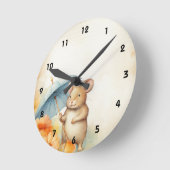 1 Maus mit blauem Schirm orange-rosa Blume Runde Wanduhr (Winkel)