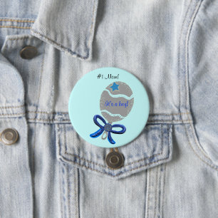 #1 Mom for New Baby Boy Blue Button