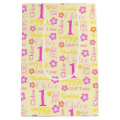 1. Name-Geschenktasche des Geburtstages rosa gelbe Mittlere Geschenktüte (Rückseite)