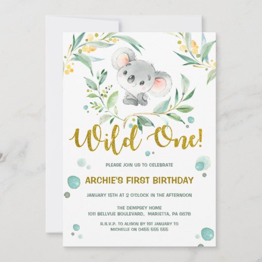 1. Niedlicher Koala wildes der Einladung (Vorderseite)